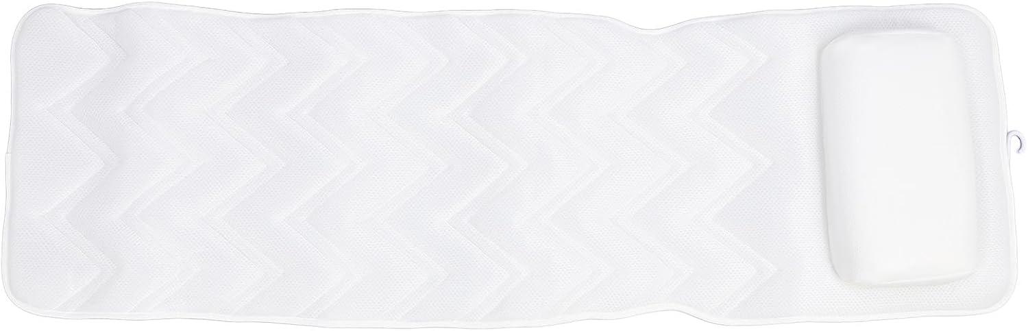 Ejoyous Full Body Bath Pillow, Spa Bathtub Pillow with Anti Slip Suction Cups, Luxury Bath Cushion Mat for Tub, White, Polyester, Neck/Back Support, Comfortable Spa Experience
