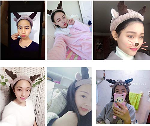 Elk Women's Spa Facial Makeup Headband - Bear Face Mask for Birthdays, Valentines, Christmas - Fleece Headwear for Women & Girls - Coffee