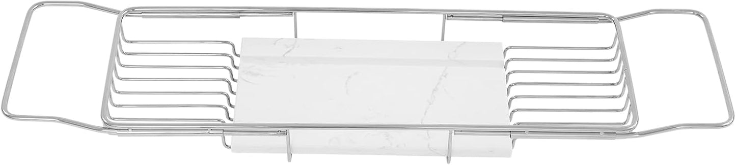 Expandable Bathtub Tray Caddy for Bath Relaxing, Bath Table Tub Tray, Adjusts from 26.77-35.43 in, Ideal for Housewarming, Multifunctional Bathtub Bathroom Organizer (Silver+White)