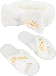 CIEHER Bride Spa Headband & Bride Slippers Set, Bride to Be Slippers Bride Gifts for Bachelorette Party Favors Bridal Shower Decorations Bride Aaccessories for Wedding Day