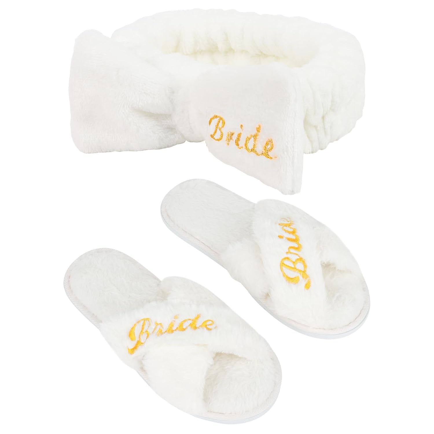 CIEHER Bride Spa Headband & Bride Slippers Set, Bride to Be Slippers Bride Gifts for Bachelorette Party Favors Bridal Shower Decorations Bride Aaccessories for Wedding Day