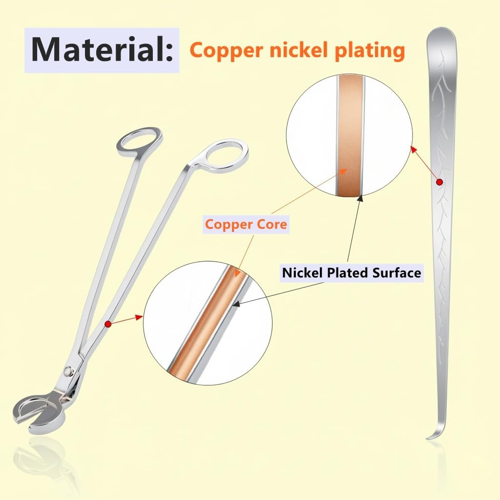 Candle Wick Trimmer Set with Wick Dipper, Copper Nickel Plated Textured Mirror Finish, Aesthetic Candle Accessory for Relaxation & Bedtime Rituals