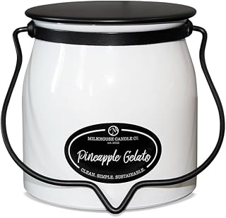 Milkhouse Candle Company Pineapple Gelato Soy Candle - Pineapple | Coconut | Vanilla Bean Scented - 16 oz Butter Jar with Lid, 65+ Hour Burn Time, Made in the USA