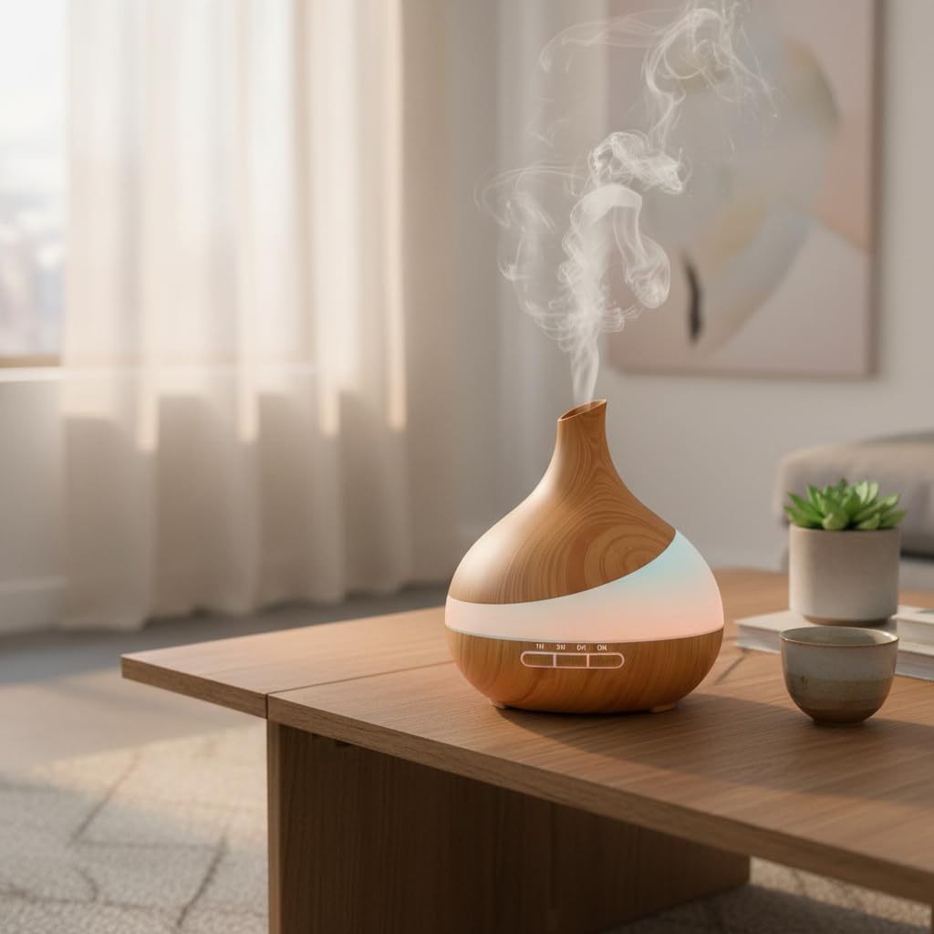 500ML Essential Oil Diffuser, Aroma Diffuser with Remote Control and 14 Colors LED Night Light, Quiet Cool Mist Humidifier for Bedroom Home Office Yoga Spa, Timer & Auto Shut-Off