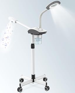 Professional 2-in-1 Facial Steamer with 5X Magnifying Lamp, Salon Grade Hot Mist Esthetician Device, Adjustable Timer, 2 Steam Levels, 3-Level LED Light, White
