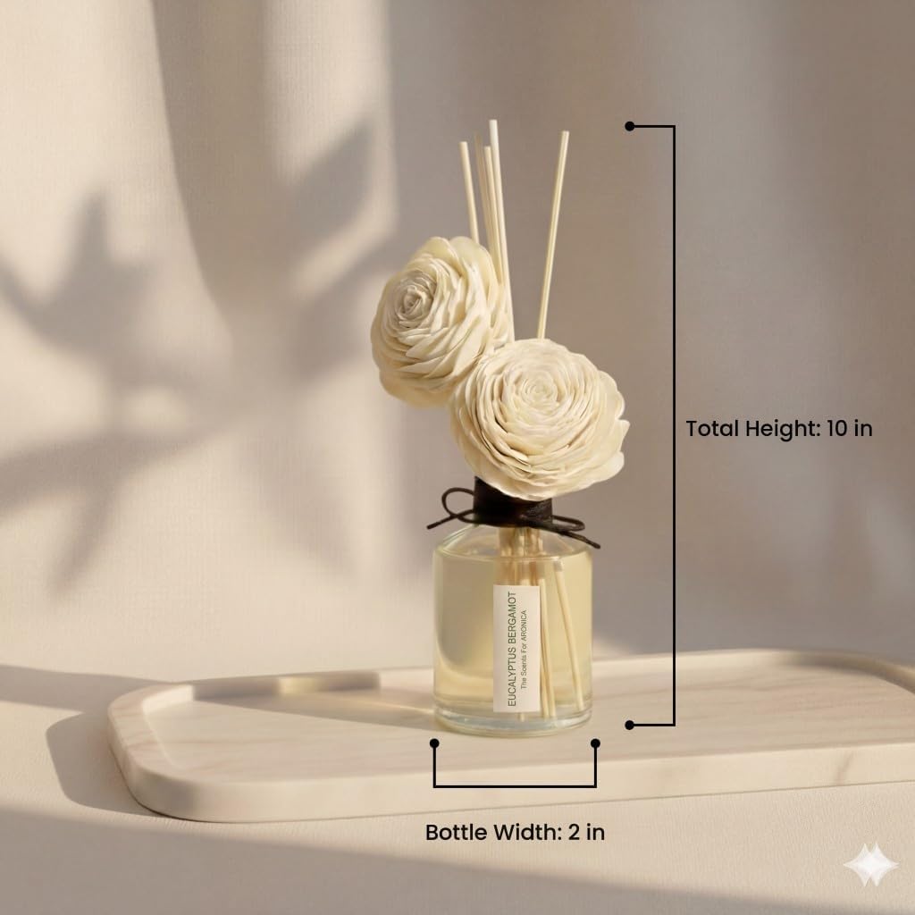 Aronica Twin Sola Diffuser 160ml_Eucalyptus and Bergamot Essential Oil Flower Diffuser, Non Toxic Reed Diffusers, Beach Themed Home Room Decor, Natural Gift for Men, Beach Scent