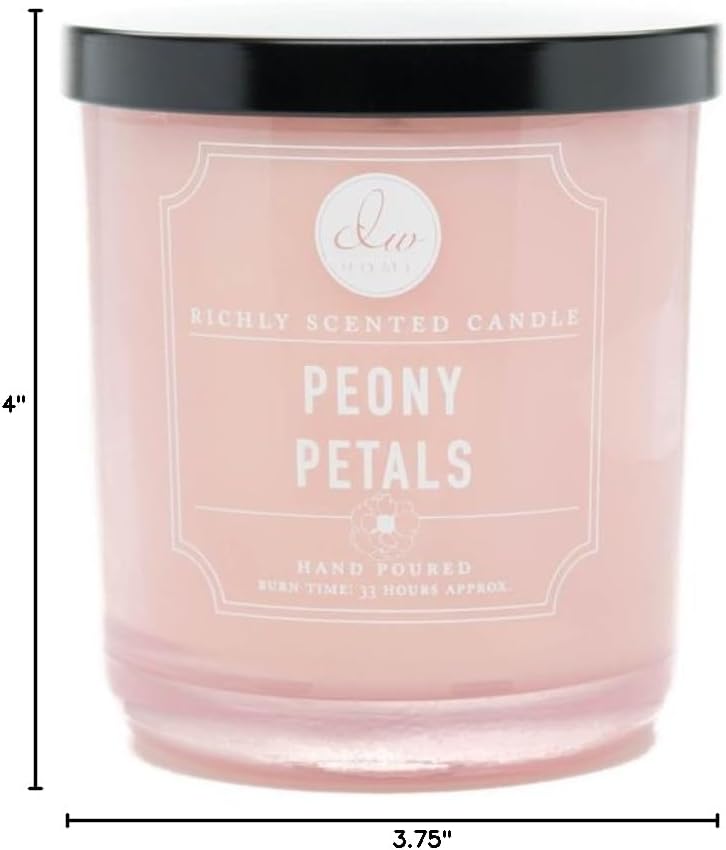 DW Home Peony Petals Scented Candle for Home, 9 oz, Medium Single Wick Candle Jar, Up to 33H Burn Time, Luxury Scented Candle for Relaxation, Gifting, Home Décor