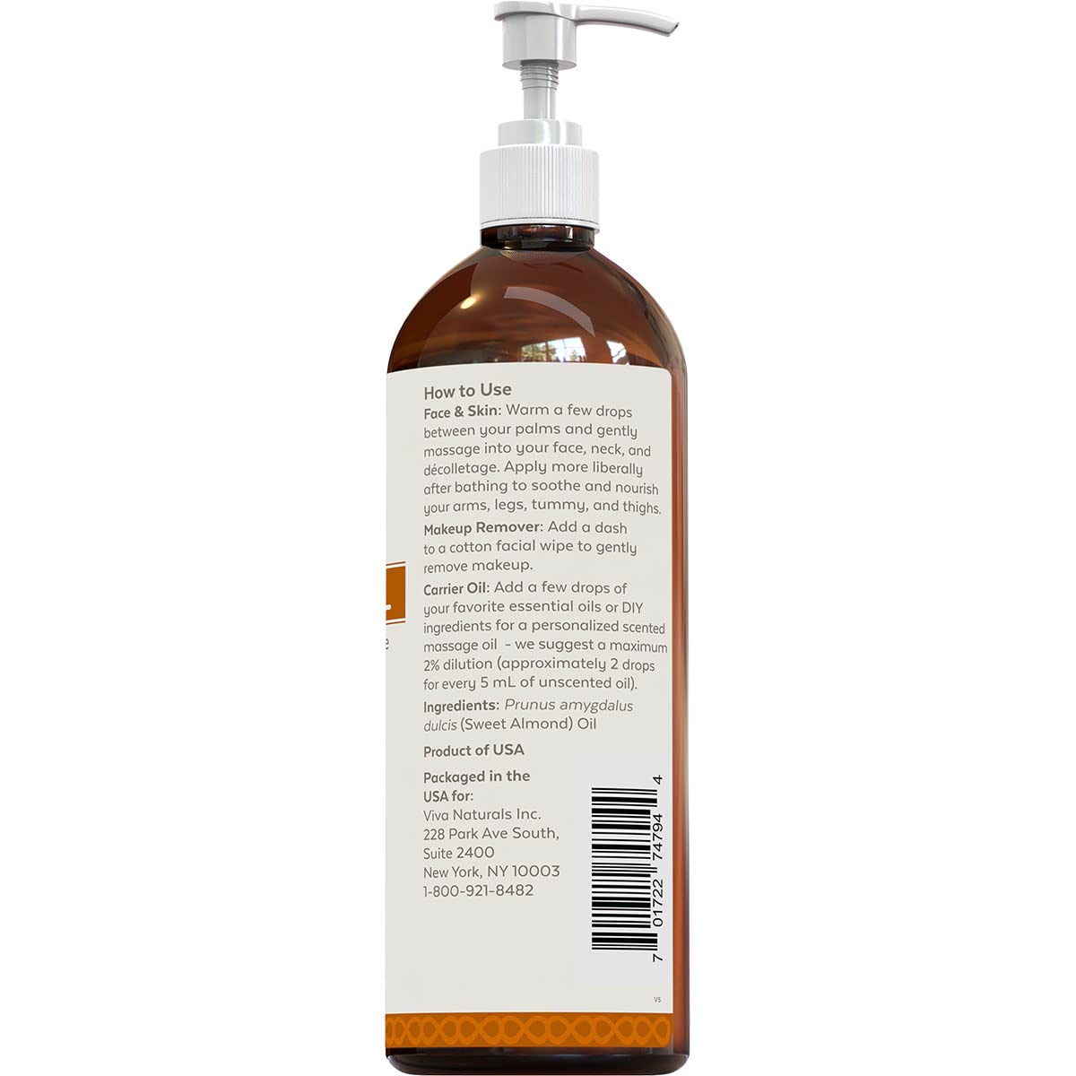 Almond Oil (16 oz); Sweet Almond Oil for Skin or Almond Oil for Hair, The Perfect Natural Body Oil for Women, Great as Unscented Massage Oil (Pack of 2)