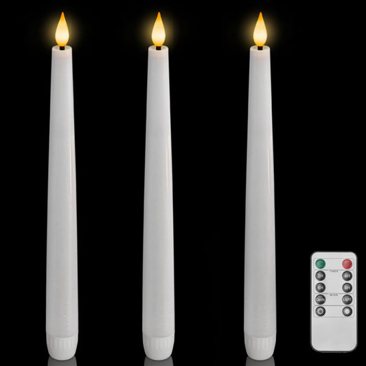 Homemory 3 Pcs Waxy Flameless Taper Candles with Remote