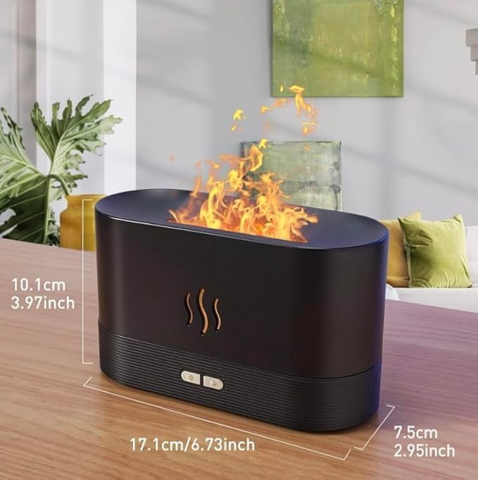 Essential Oil Diffuser, Flame Air Diffuser, Portable Noiseless Aroma Diffuser for Home, Office or Yoga, 2 Mode Brightness Aroma Diffuser with Fire Flame Effect