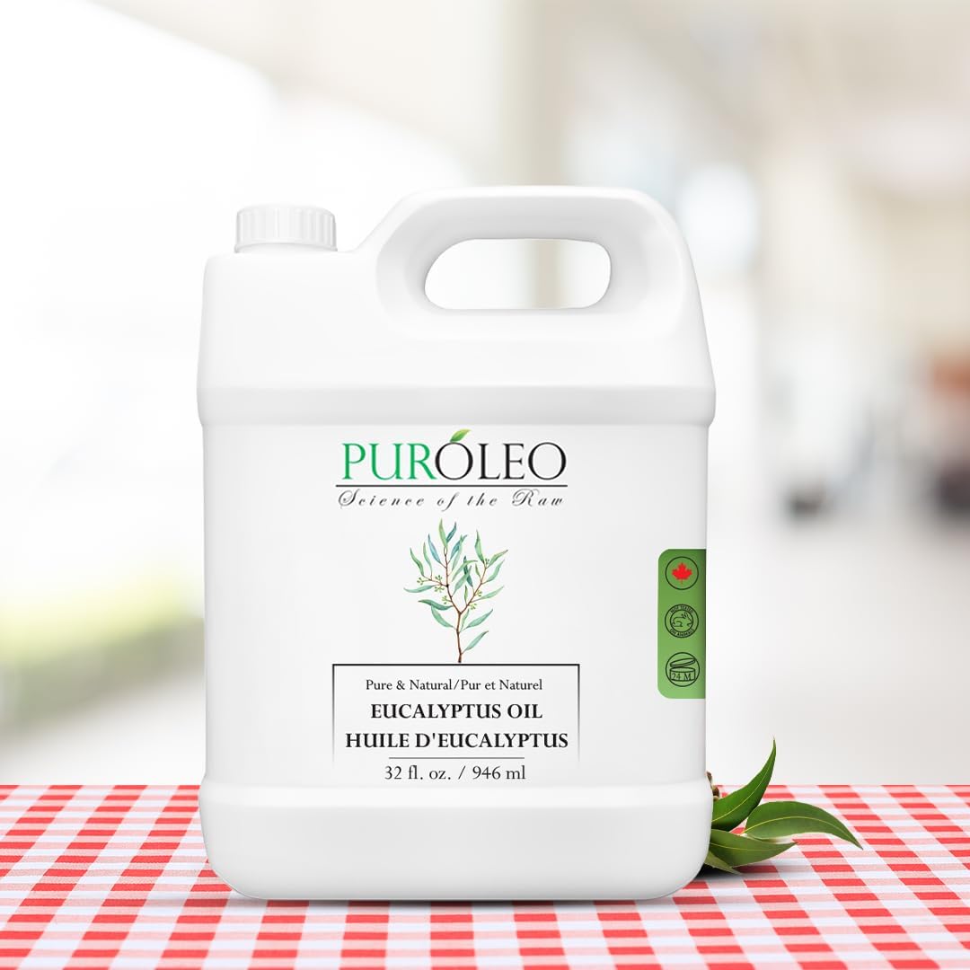 PUROLEO Eucalyptus Essential Oil 32 Fl Oz/946 ML (Packed in Canada) 100% Pure | Natural Aromatherapy Oil for Diffuser, Massage