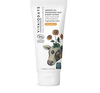 VIVAIODAYS Certified Organic Apricot Oil Nurishing Face & Body Lotion for Baby & Family, Gentle Hydration even for Sensitive Skin, 3.4 fl. oz.