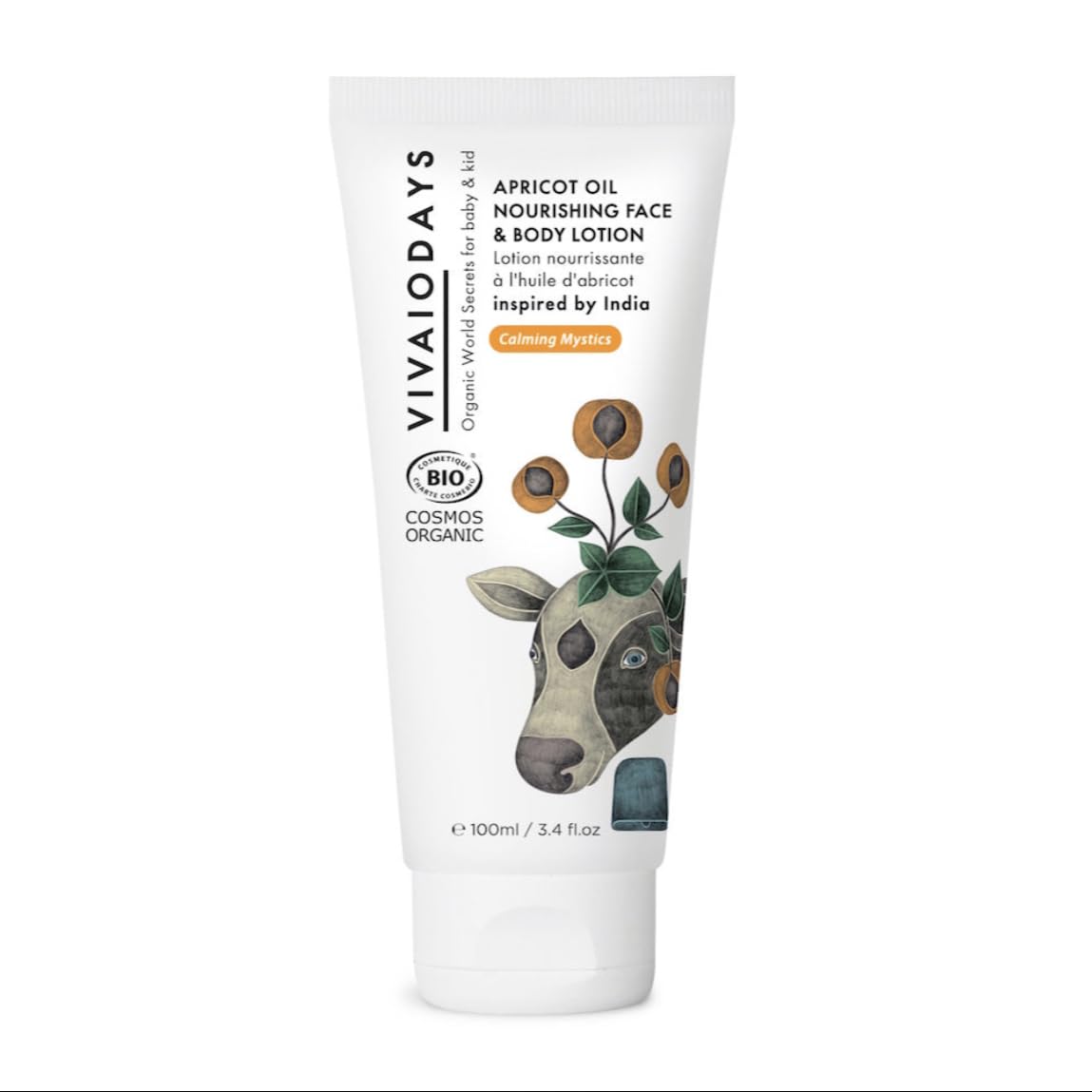 VIVAIODAYS Certified Organic Apricot Oil Nurishing Face & Body Lotion for Baby & Family, Gentle Hydration even for Sensitive Skin, 3.4 fl. oz.
