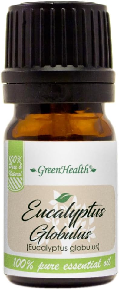 GreenHealth Eucalyptus Essential Oil – 1/6 fl oz (5 ml) Amber Glass Bottle w/Euro Dropper – 100% Pure Essential Oil