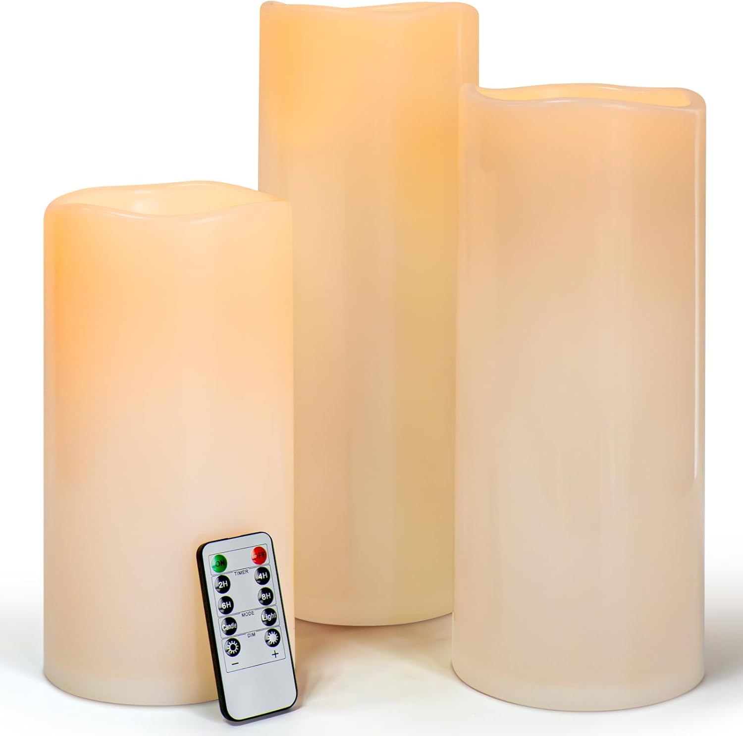 10" 12" 14" x 5" Extra Large Waterproof Outdoor Flameless Candles Battery Operated LED Pillar Candles for Indoor Outdoor Lanterns, Off White, Long Lasting, Set of 3