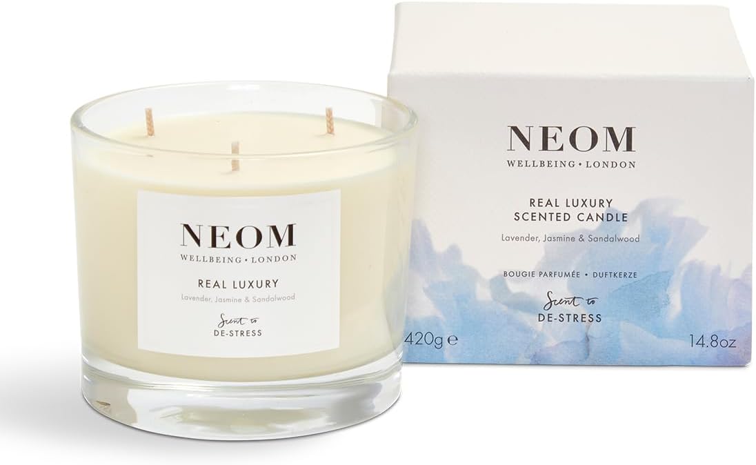 NEOM - Candle, 3 Wick | Lavender, Jasmine & Sandalwood | Scented Candles for Home | Luxury Aromatherapy Candles | Essential Oil Candles | Tranquil & Relax | Signature De-Stress Scent