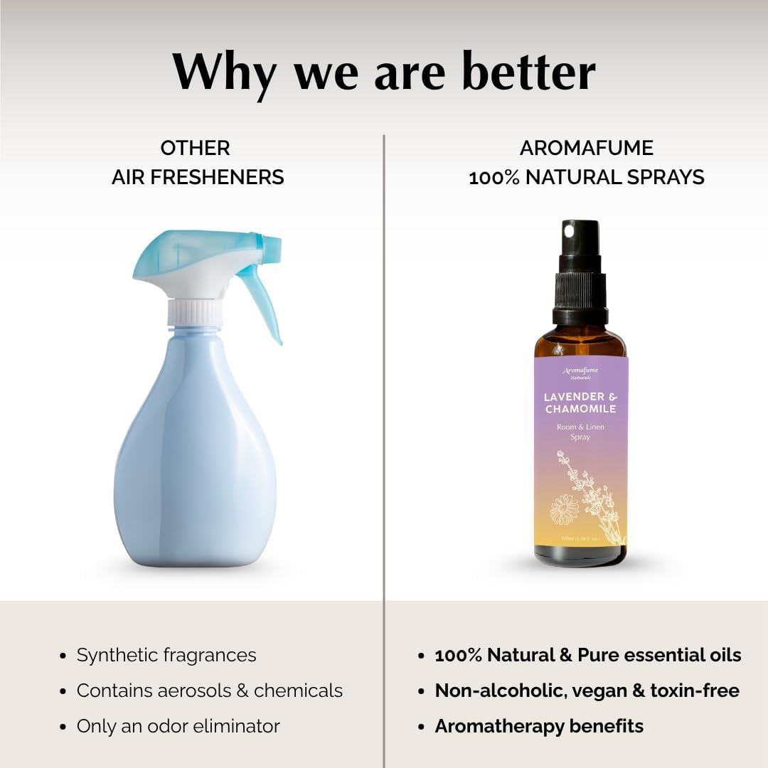 Lavender & Chamomile Room, Linen & Pillow Spray by Aromafume | 100ml/3.38 fl oz | with Pure Lavender Essential Oil | Aromatherapy Spray for Relaxation | Air Freshener