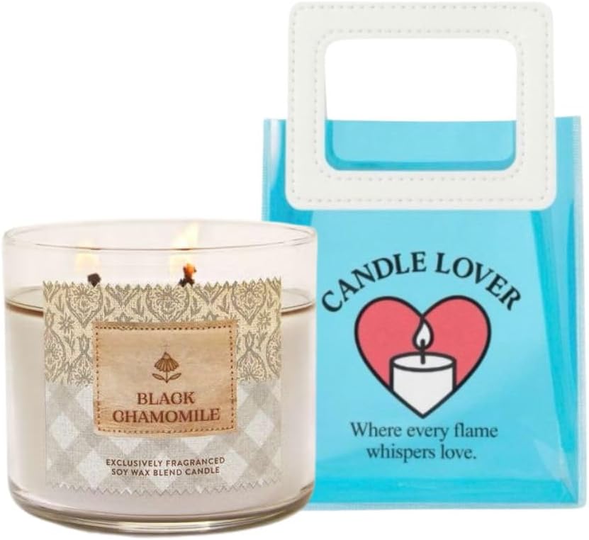 Black Chamomile - White Barn-Bath&Body 3-Wick Scented Candle 14.5 OZ Burns 25-45 Hours and Gift Bag CANDLE'S Lovers (Label Artwork Varies)