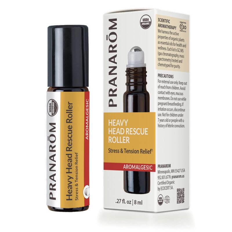 Pranarom - Heavy Head Rescue Roller 8ml - Aromatherapy with Essential Oils - Organic Blend for Tension - Warming & Cooling