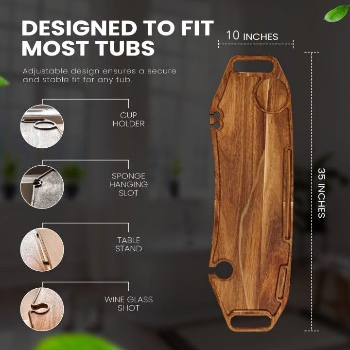 Premium Bathtub Tray Large 35x10 Inch, Acacia Wood Luxury, Waterproof, Non-Toxic, Adjustable Legs, No Tools Required,Caddy Tray,New Home Essenials Make sure to measure before 35 Inch Long