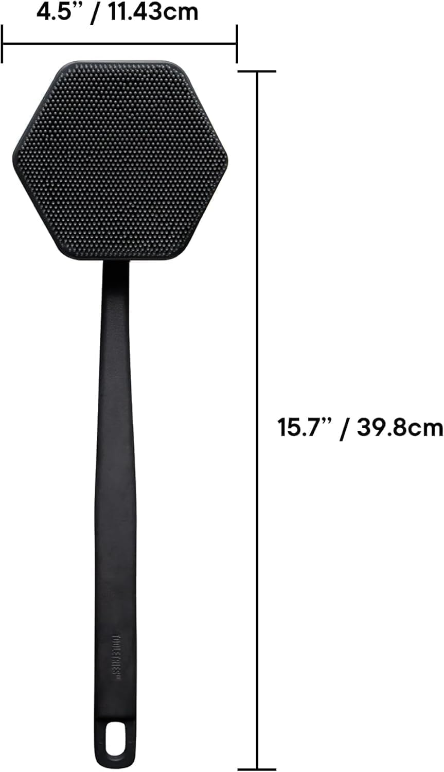 TOOLETRIES Silicone Back Scrubber for Shower, Exfoliating Body & Bath Brush, Long Ergonomic Handle, Non-Slip Grip for Hard-to-Reach Areas, Hygienic Silicone Bath Accessory for Men & Women - Charcoal