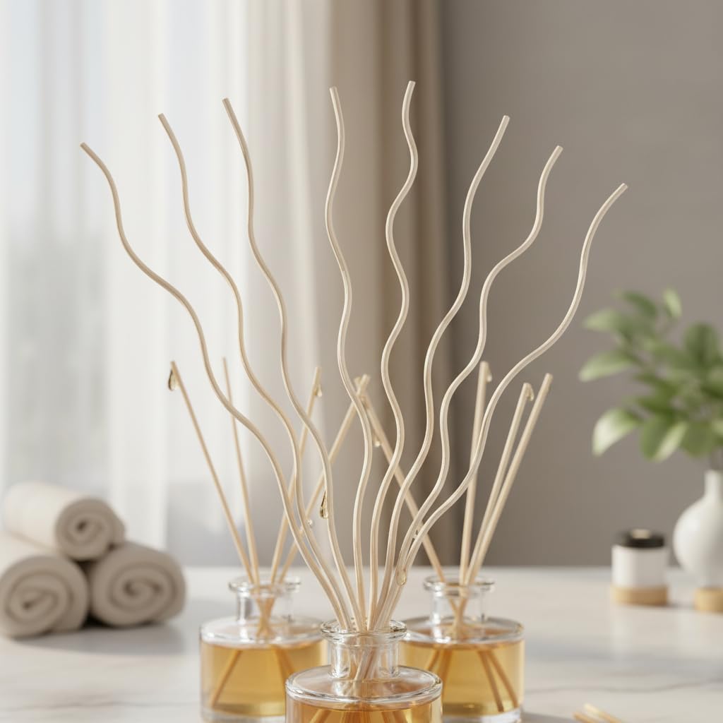 20Pcs Wavy Rattan Reed Diffuser Sticks, Natural Rattan Fragrance Aromatherapy Volatile Replacement Refill Essential Sticks