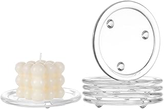 BENECREAT 6Pcs Clear Glass Candle Plates, 5.1 inch Flat Round Glass Candle Holders Tray Plates Holder for Candle Decoration, Dinning Wedding Party Table Centerpiece