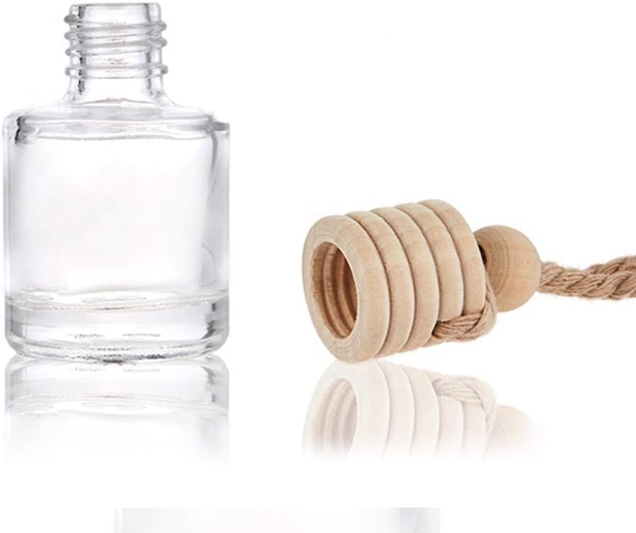 10 Pcs 8ml Hanging Car Air Freshener,Empty Clear Glass Cylindrical Essential Oil Diffuser Perfume Aromatherapy Pendant Bottle Vials With Wooden Caps & Hanging String-FREE 1 Funnel&Dropper