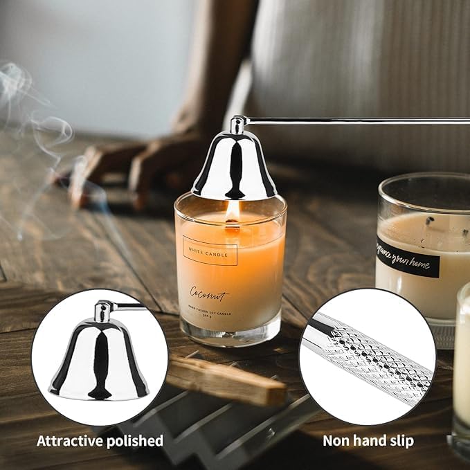 Candle Snuffer and Wick Trimmer Accessory Set, 3 in 1 Candle Care Kit for Candle Lover (Silver)