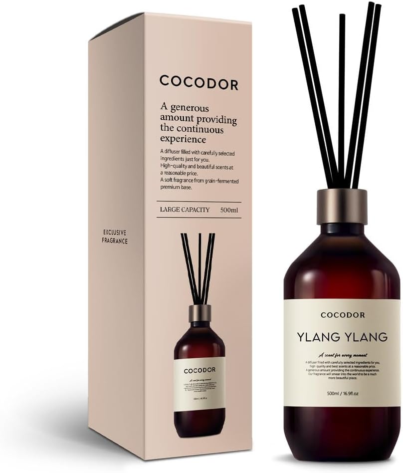 COCODOR Premium Reed Diffuser/Ylang Ylang /16.9oz /1 Pack/Large Capacity Fragrance Scent Oil Stick Diffuser Set for Bedroom Bathroom Home Décor