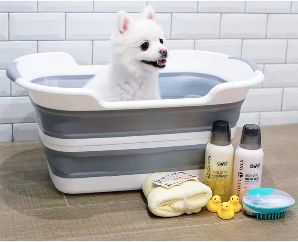 Goderewild 7.1 Gal/27L Multipurpose Collapsible Pet Bathtub Upgraded with Drainage Hole and Pet Hair Collector for Bathing/Shower, Portable Laundry Basket-Foldable Bathing Tub-Storage Organizer.