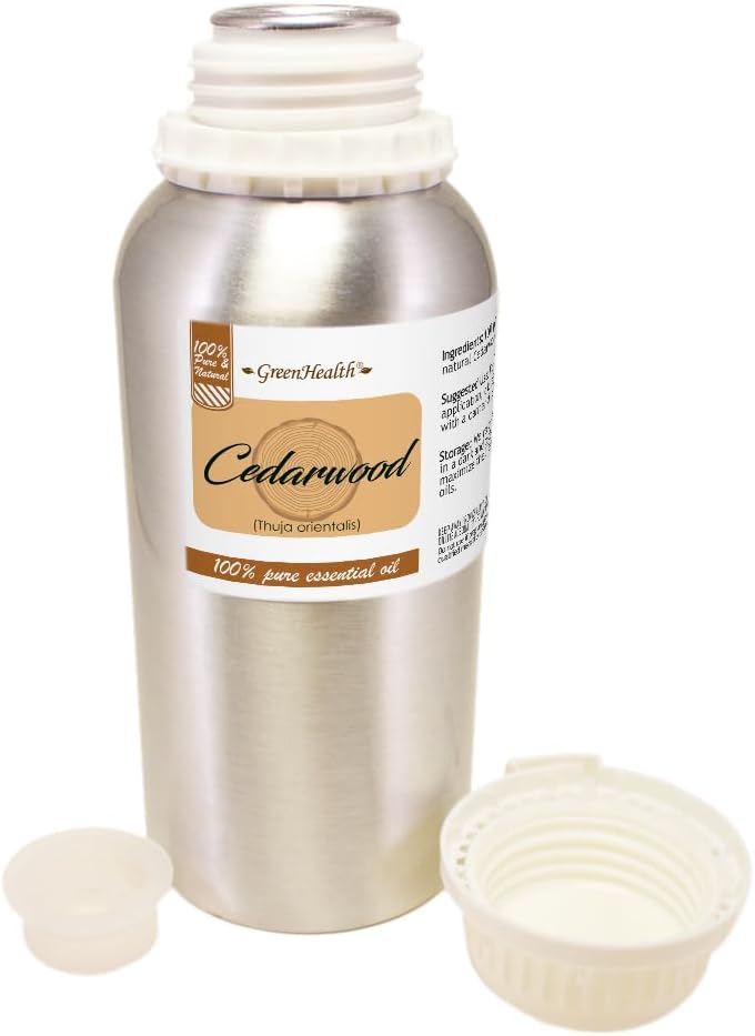 Cedarwood Essential Oil - 16 fl oz - Aluminum Bottle w/Locking Cap - 100% Pure Essential Oil - GreenHealth