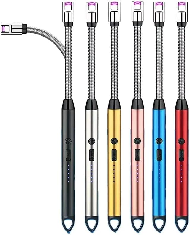 360°Flexible Neck Lighters for Candles, Multi-Function Arc Lighter Rechargeable USB Electric BBQ Lighter for Grill Kitchen Fireworks Gas Stove (Red)