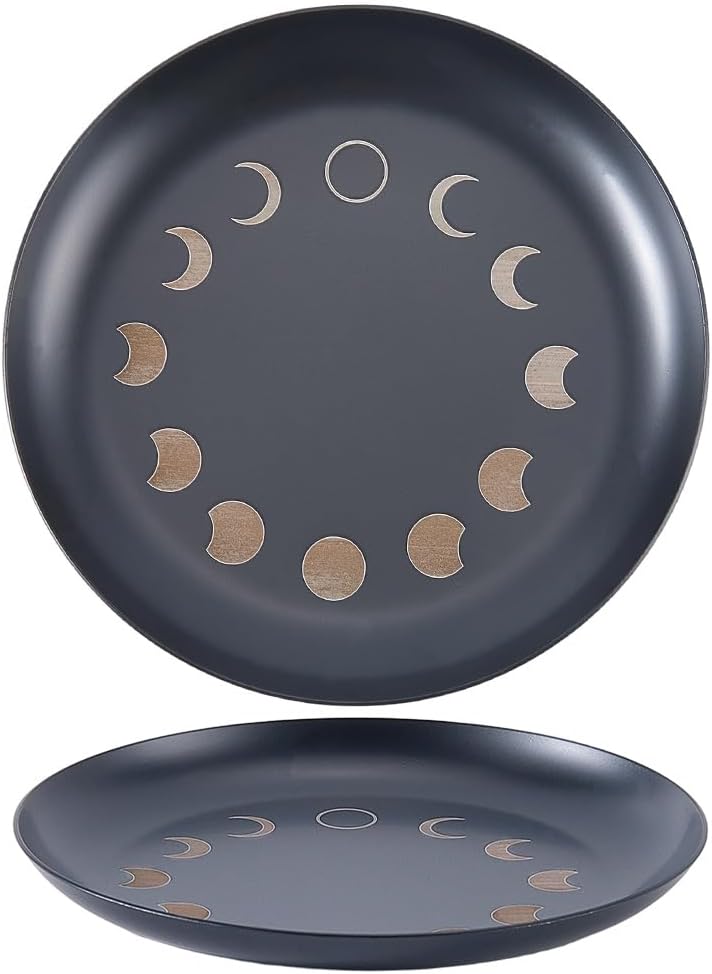 CREATCABIN Moon Phase Altar Ritual Plate Dish Stainless Steel Flat Bowl Black Jewelry Tray Round Tarot Offering Bowl Dish Candle Trinket Holder for Incense Burner Dowsing Divination 4 Inch
