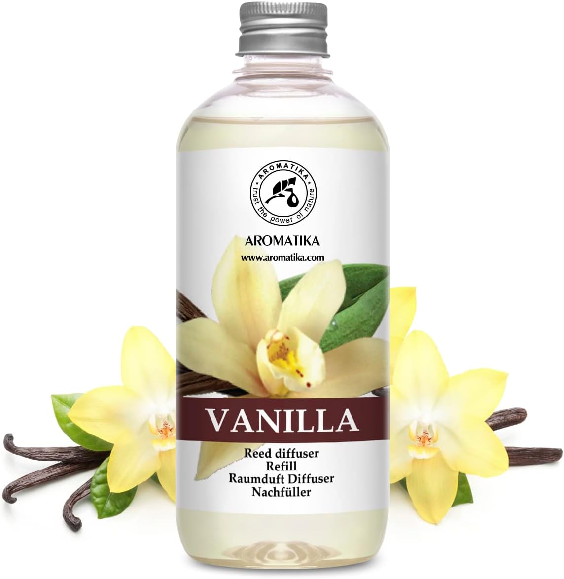 Vanilla Diffuser Refill w/Natural Essential Vanilla Oil 17 Fl Oz - Intensive - Fresh & Long Lasting Fragrance - Reed Diffuser Oil - Best for Aromatherapy - SPA - Home - Office - Fitness Club