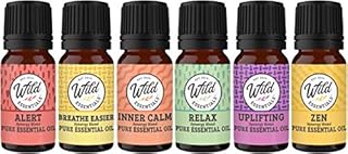 Wild Essentials 6 Pack Synergy Blend Aromatherapy Essential Oil Gift Set 100% Pure, Undiluted 10ml Bottles of Breathe Easy, Alert, Inner Calm, Relax, Uplifting, Zen, Made in USA