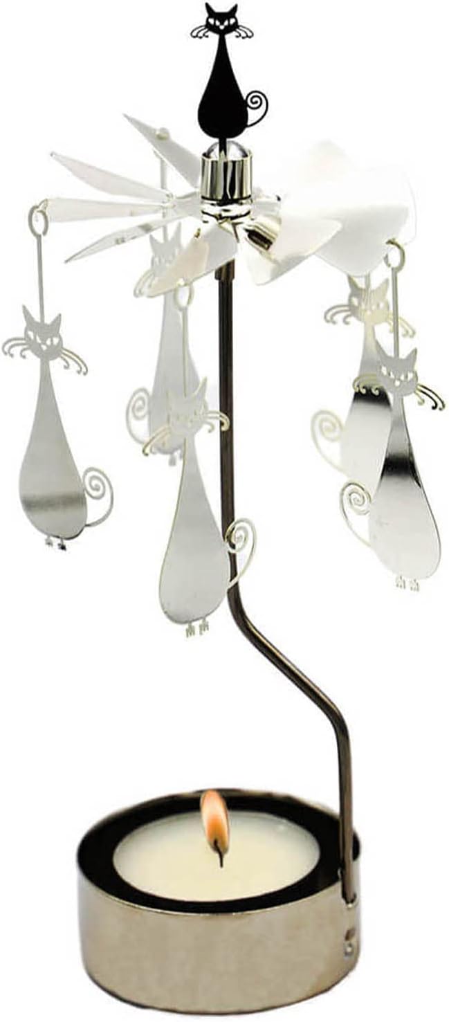 Rotary Candle Holder Spinning Metal Cartoon Cat Design | Candleholder, Small Gift, Home Decoration, Party Wedding