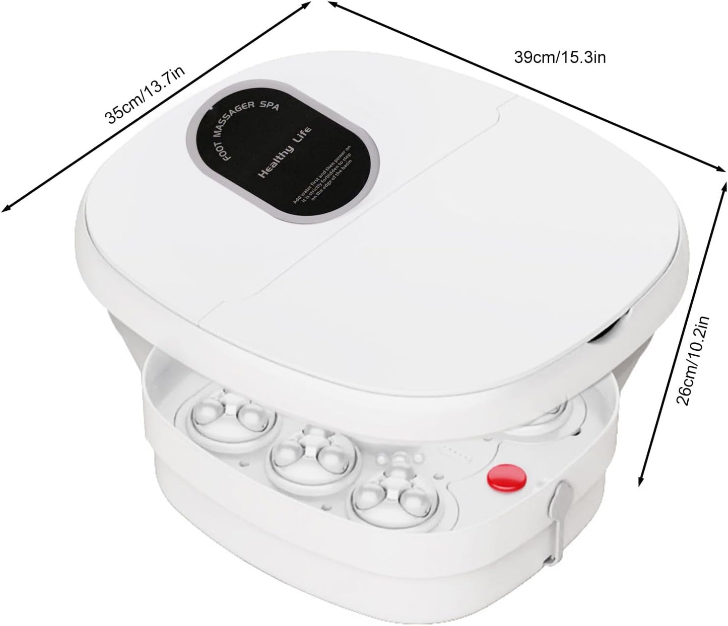 Collapsible Foot Spa with Heat Bubble, Red Light, Timer Function and Temperature Control, Foot Bath Massager with 8 Shiatsu Massage Rollers for Relaxation and Stress Relief White