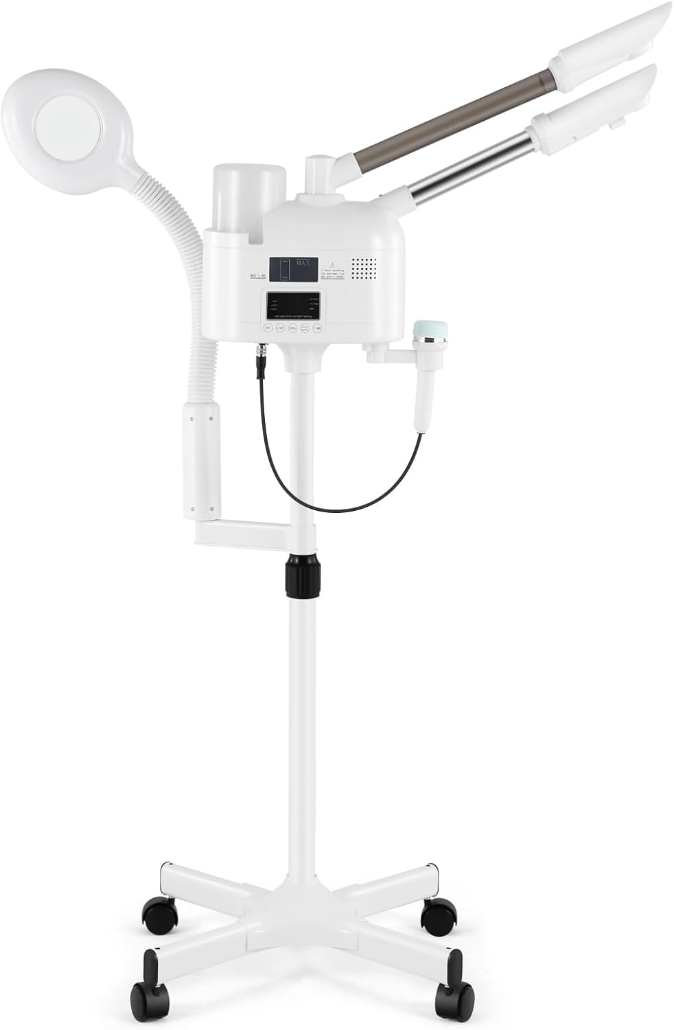 Professional 4-in-1 Facial Steamer with Hot and Cold Nozzles and 5X LED Magnifying Lamp and Ultrasonic Equipment—Ideal for Estheticians and Beauty Professionals, for Use at Home or in the Salon