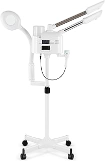 Professional 4-in-1 Facial Steamer with Hot and Cold Nozzles and 5X LED Magnifying Lamp and Ultrasonic Equipment—Ideal for Estheticians and Beauty Professionals, for Use at Home or in the Salon
