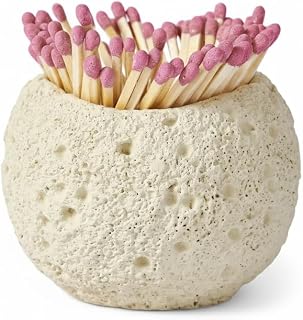 Concrete Match Holder with Striker Modern Sculpted Matchstick Cup for Long Candle Matches Decorative Concrete Match Jar for Fireplace Home Decor - Matches Not Included (Oval)