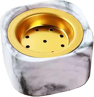 Mini Marble-Patterned Ceramic Incense Burner with Brass Tray for Bakhoor, Resin, and Cones, 2.75 x 2.75 x 1.5 inches; Ideal for Maison d'Orient Charcoal Briquettes (33mm & 44mm)