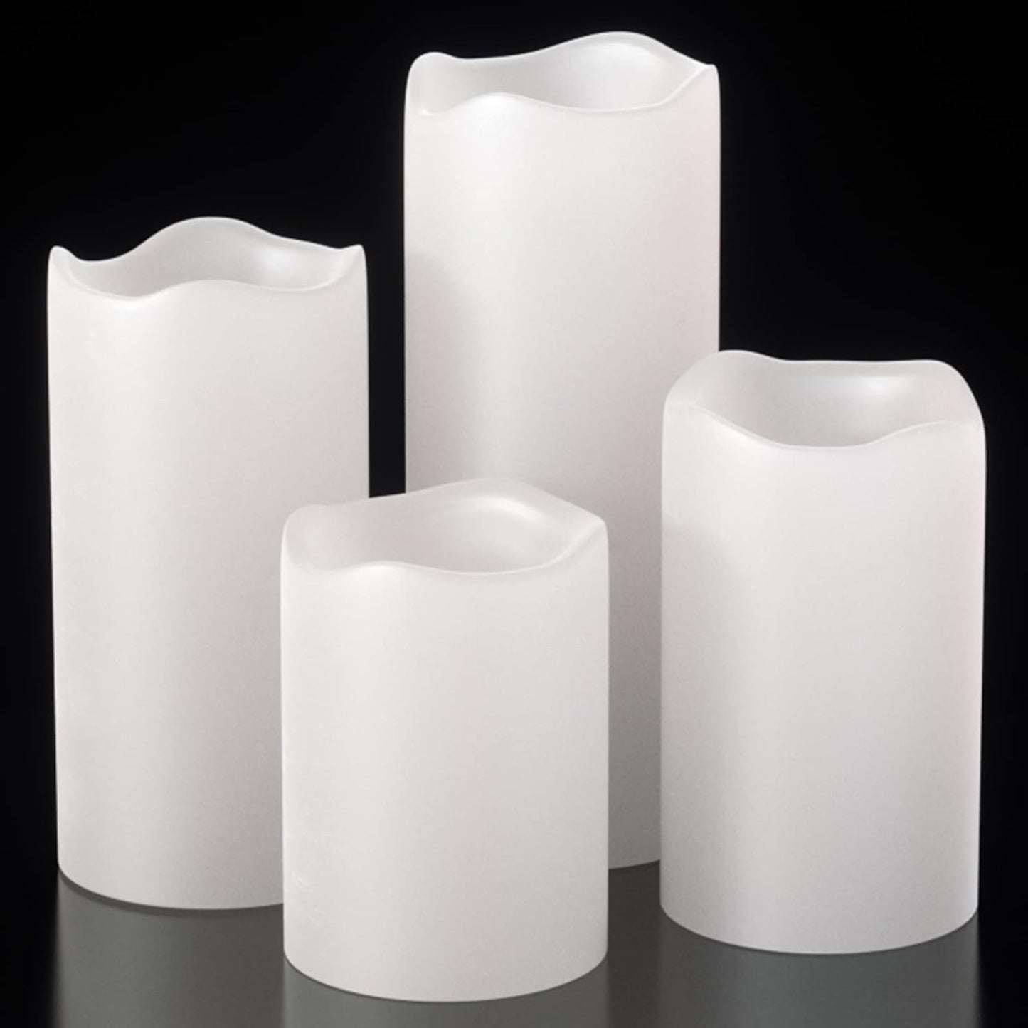 Outdoor Flameless Flickering Candles with 6 Hour Timer, 3 AAA Batteries Operated Waterproof LED White Plastic Pillar Candles Set of 4 Home Garden Decoration(3" x 4",5",6",8")