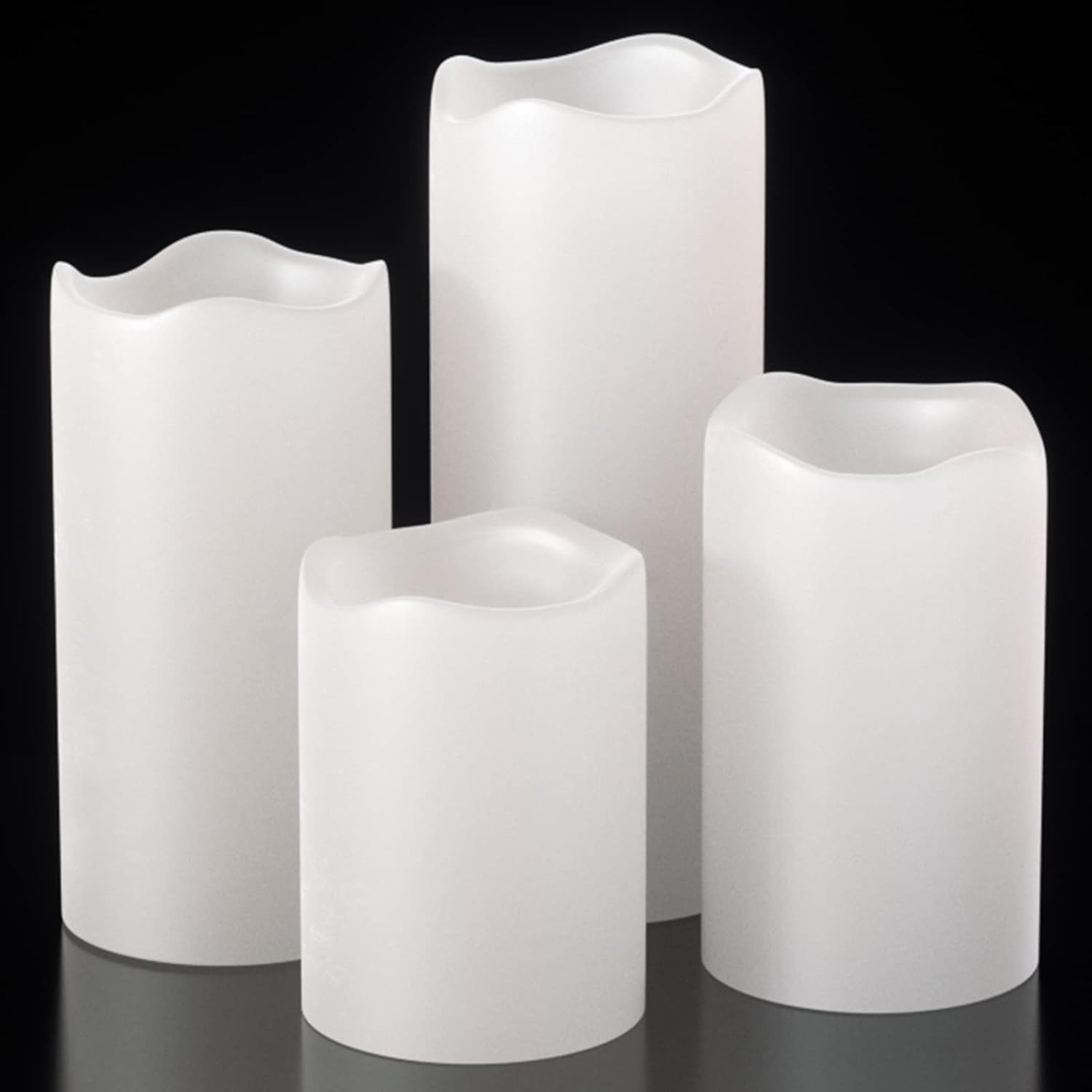 Outdoor Flameless Flickering Candles with 6 Hour Timer, 3 AAA Batteries Operated Waterproof LED White Plastic Pillar Candles Set of 4 Home Garden Decoration(3" x 4",5",6",8")