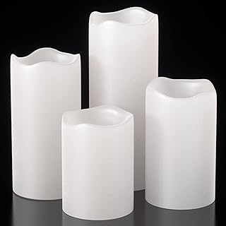 Outdoor Flameless Flickering Candles with 6 Hour Timer, 3 AAA Batteries Operated Waterproof LED White Plastic Pillar Candles Set of 4 Home Garden Decoration(3" x 4",5",6",8")