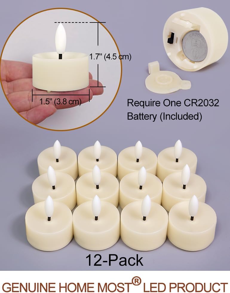12-Pack Flameless Tea Lights Candles Flickering Flame (White Body, Warm White Glow) - LED Flickering Flameless Tea Candles Battery Operated – LED Candle Lights Decorations Home