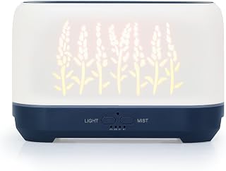 Essential Oil Diffuser, Wood Flame Humidifiers for Bedroom, 200ml Waterless Auto-Off, 2 Mist Mode 4 Timer Up, Remote Control (White)