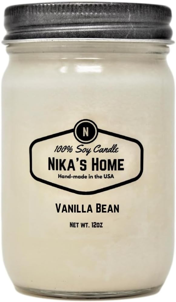 Vanilla Bean Soy Candle - 12oz Mason Jar - Non-Toxic - Hand Poured in The USA, Long Burning 50-60 Hours Highly Scented All Natural, Clean Burning