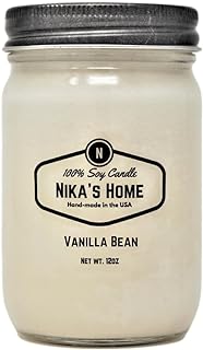 Vanilla Bean Soy Candle - 12oz Mason Jar - Non-Toxic - Hand Poured in The USA, Long Burning 50-60 Hours Highly Scented All Natural, Clean Burning