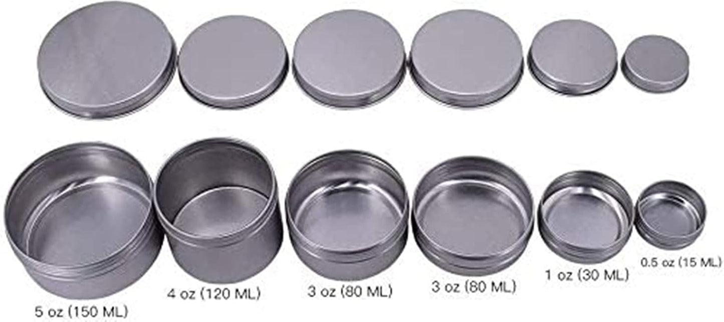 6-Ounce 12 Pack 180ml Empty Silver Round Aluminum Tin Cans Screw Top Metal Tins Aroma Hair Wax Tins Cosmetic Container Organization for Accessories DIY Beauty Salve Crafts Spice Candles